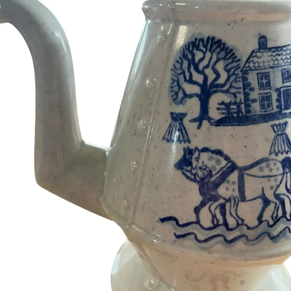 Poppytrail Vernon Coffee Pot Provincial Blue by Metlox Blue Farm Scene No Lid - Picture 2 of 16